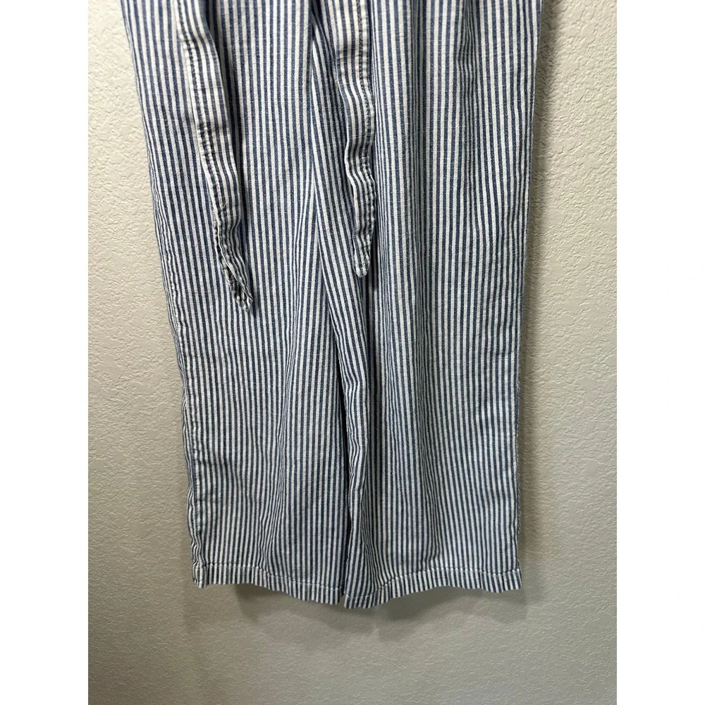 Madewell‎ Blue White Striped Sleeveless Wide Leg Jumpsuit Size 6 Belted Pockets